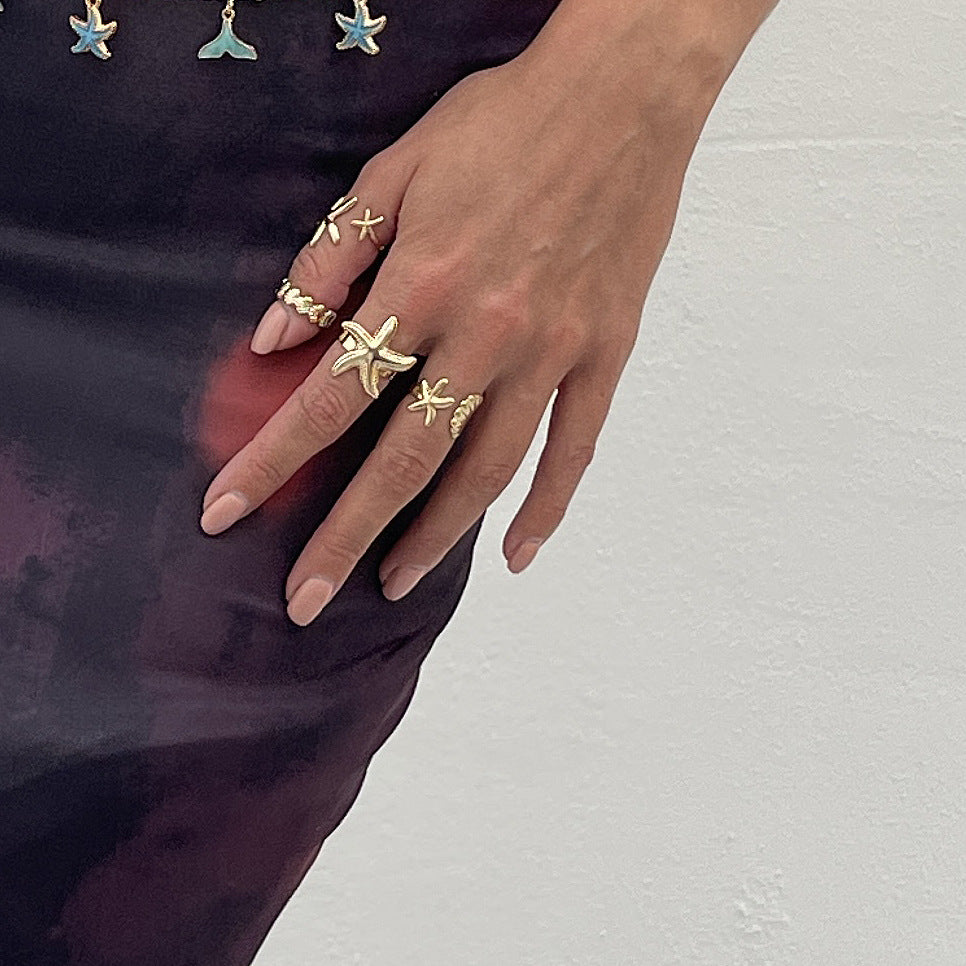 Planderful Vienna Verve Starfish Shell Ring Vacation Style For Women Ocean Inspired Statement Jewelry