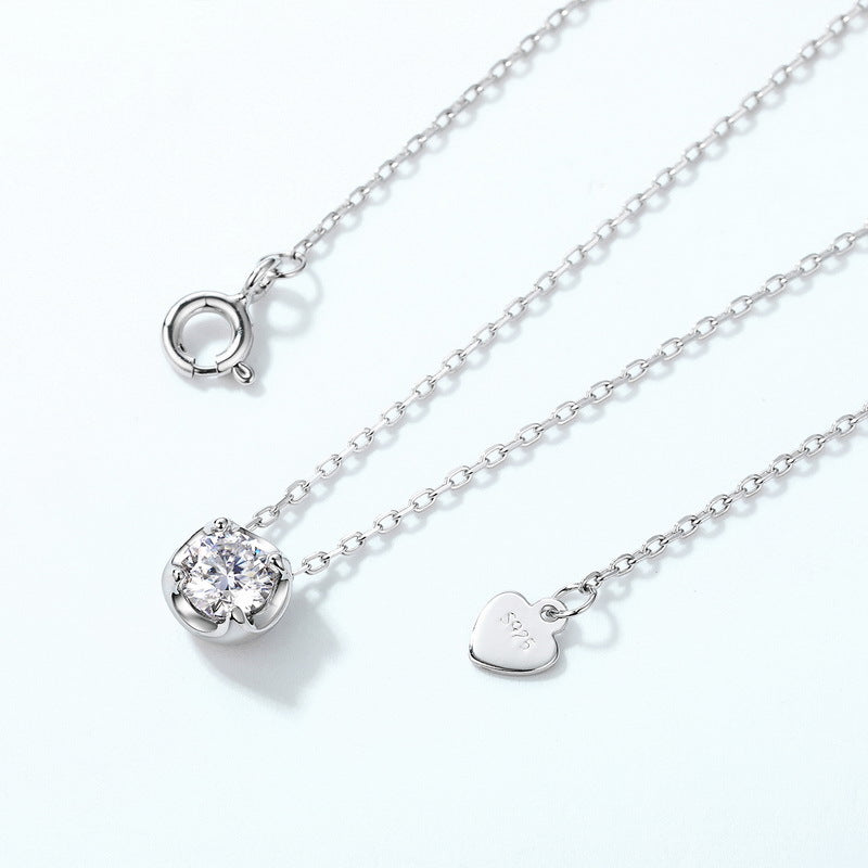 S925 Sterling Silver Moissanite Round Minimalist Necklace