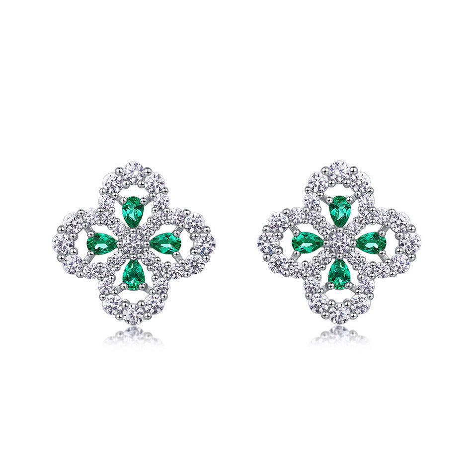 S925 Sterling Silver Lab-Grown Gemstone Four-Leaf Clover Jewelry Collection