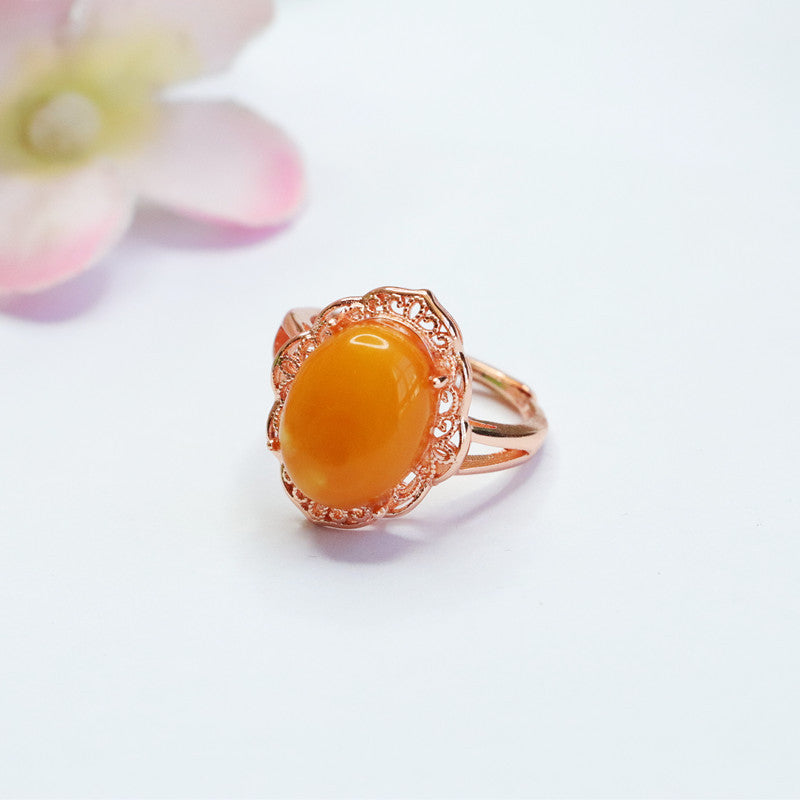 Amber Beeswax Sterling Silver Hollow Ring - Fortune's Favor Collection