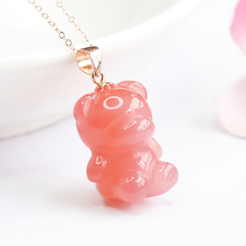 Yanyuan Agate Teddy Bear 925 Silver Pendant — No Chain