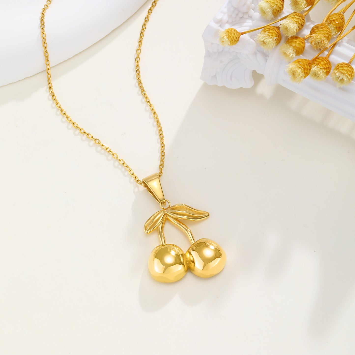 Stainless Steel Cherry Necklace Pendant Gold Wind Women's