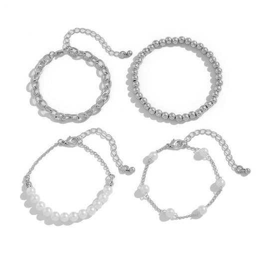 Planderful Vienna Verve Layered Chain Bracelet For Women Imitation Pearl Bead Stacked Jewelry Everyday Glam