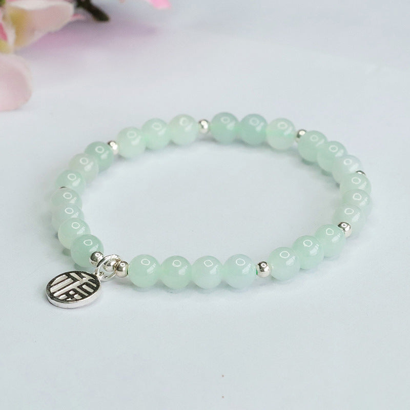 Jadeite Round Bead & Fu Plaque Bracelet