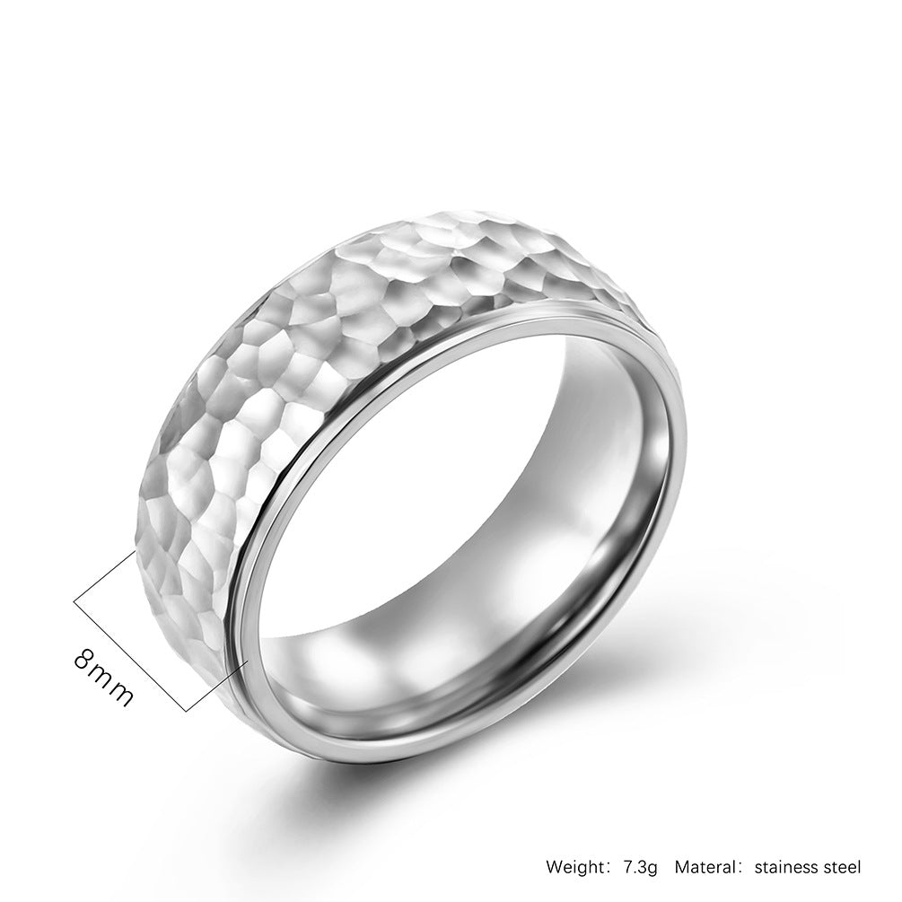 Planderful Unisex Stainless Steel Punk Ring Handmade Moon Pattern Beating Design