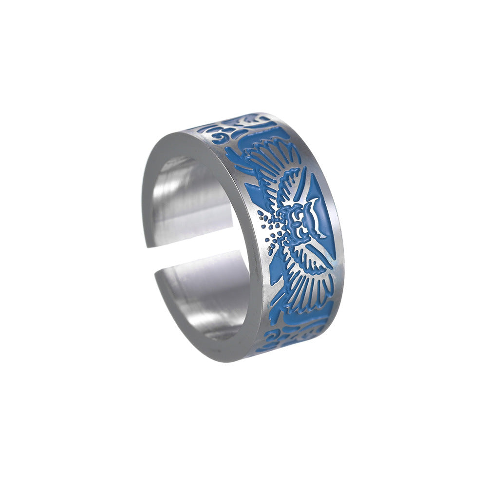 Trendy Titanium Steel Rings Set with Owl and Shark Motifs