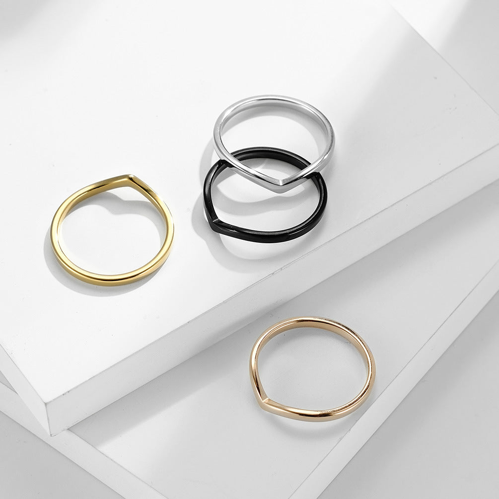 Planderful Titanium Steel Ring For Women Minimalist Plain Band With Geometric Heart Accent Glossy Finish
