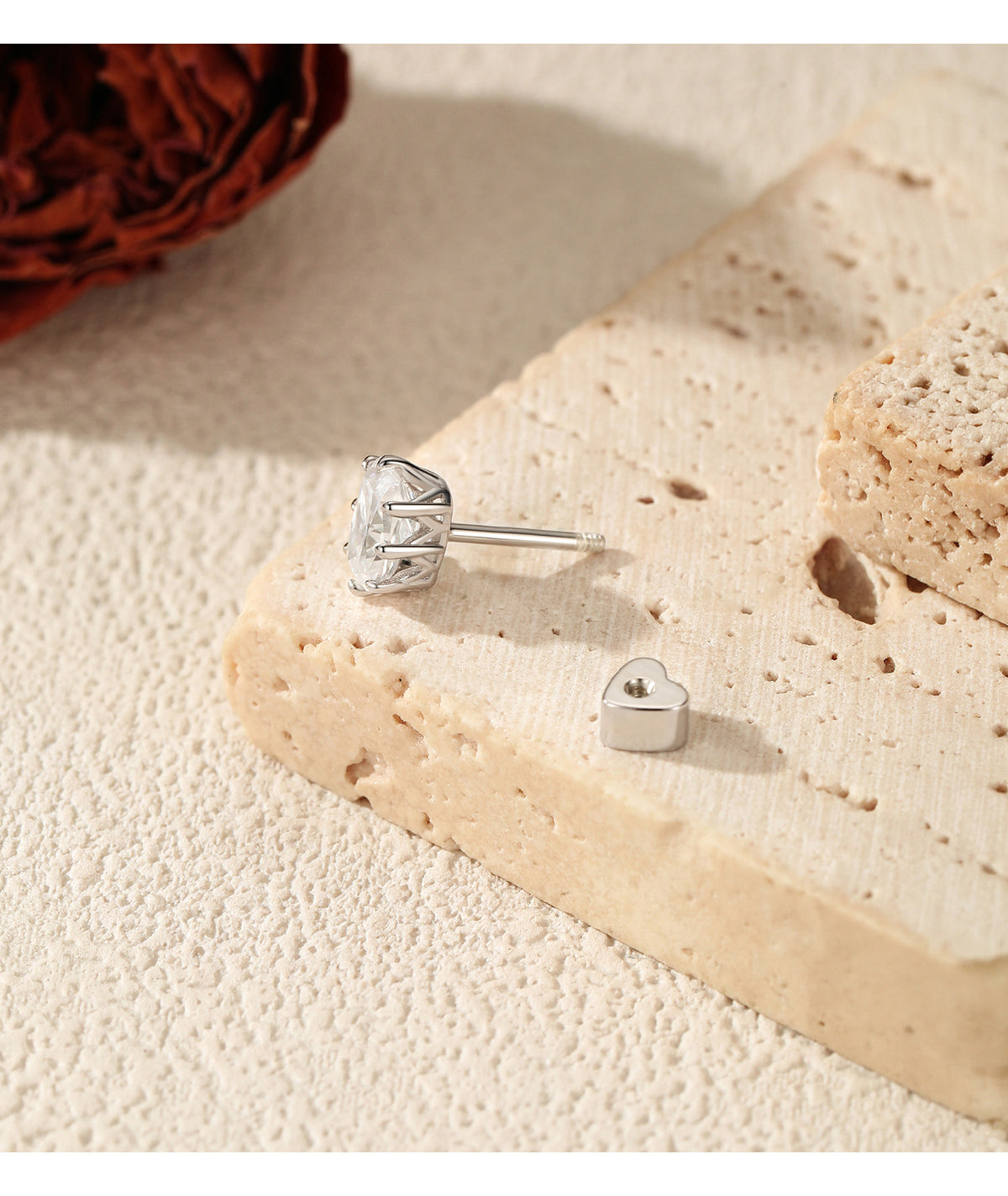 925 Sterling Silver Heart Moissanite Screw-Back Studs