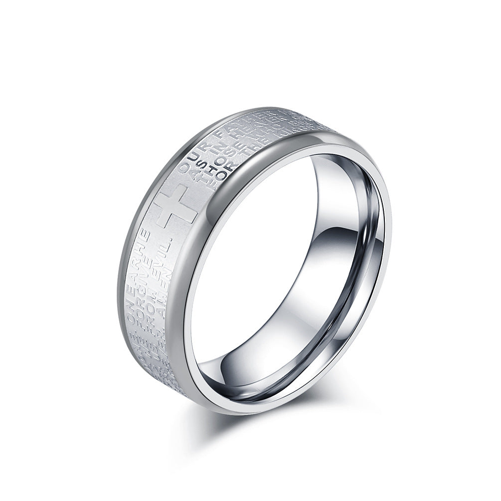 Planderful Titanium Cross Ring For Men Prayer Scripture Stainless Steel Band Protective Jewelry