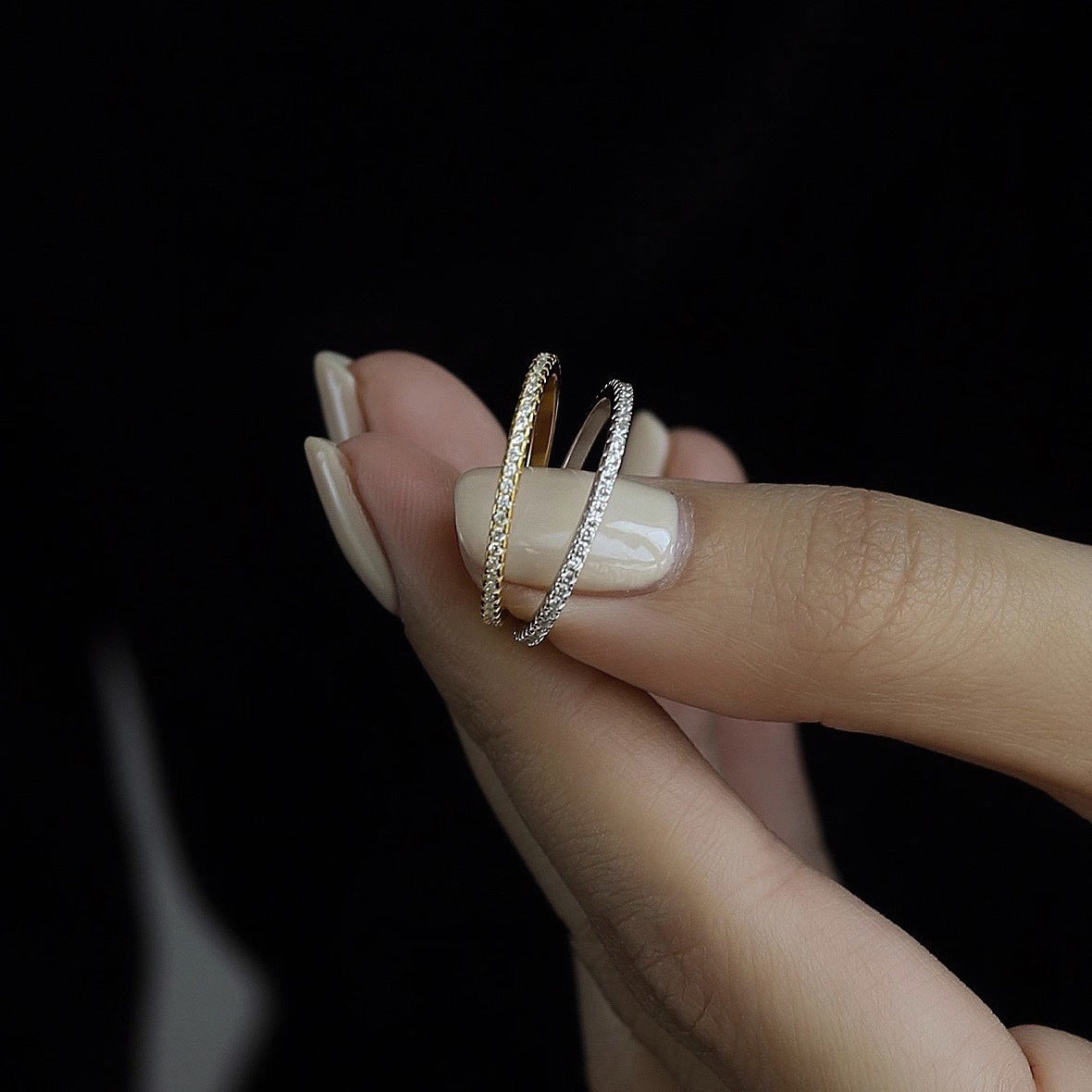 S925 Sterling Silver Plain Ring Row Zircon Ring Stacked