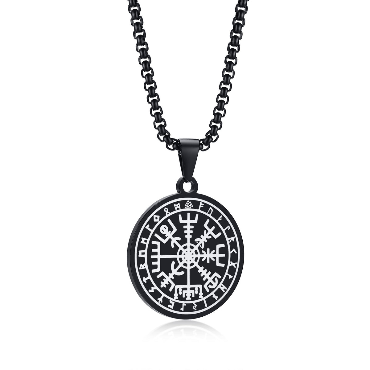 Viking Compass Textured Compass Black Stainless Steel Pendant for Men