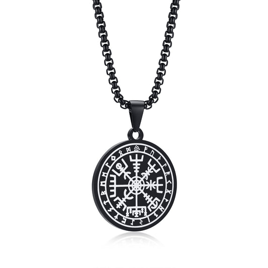 Viking Compass Textured Compass Black Stainless Steel Pendant for Men