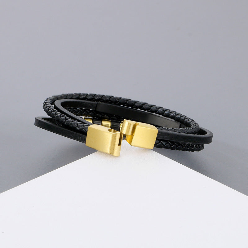 Planderful Leather Rope Bracelet For Men Stainless Steel