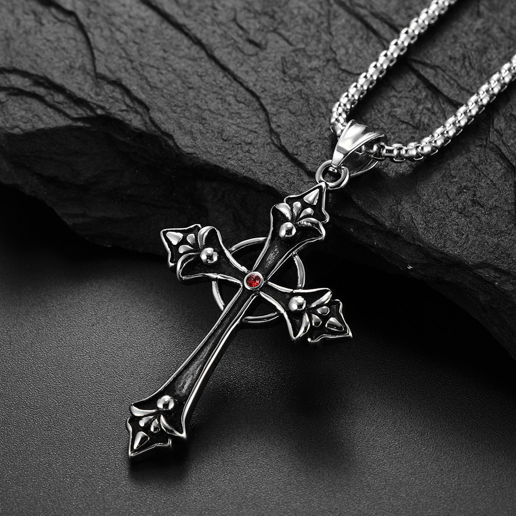 European And American Retro Wind Titanium Steel Cross Necklace