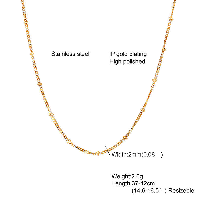 Stainless Steel Bead Chain Necklace Gold Women's 2MM Chain