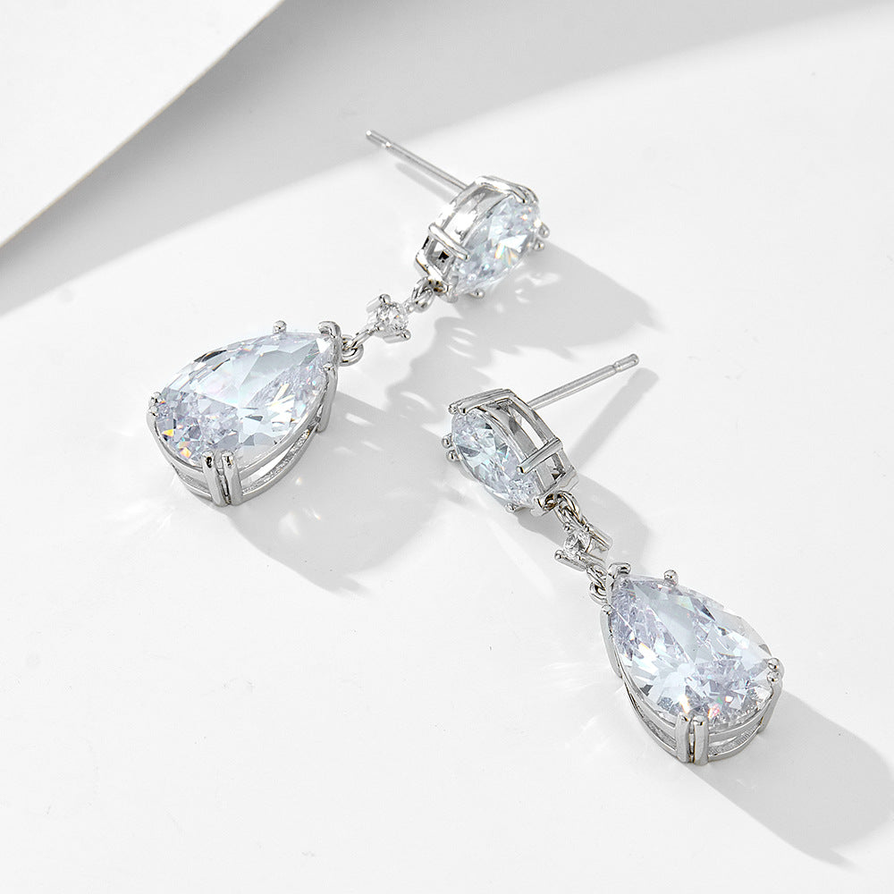S925 Sterling Silver Water Drop Zircon Earrings, Studs, Luxury Exquisite Geometric Pear-Shaped Long