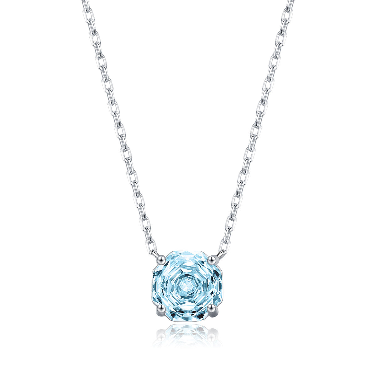 925 Sterling Silver Sea Blue Rose-Cut Zircon Necklace