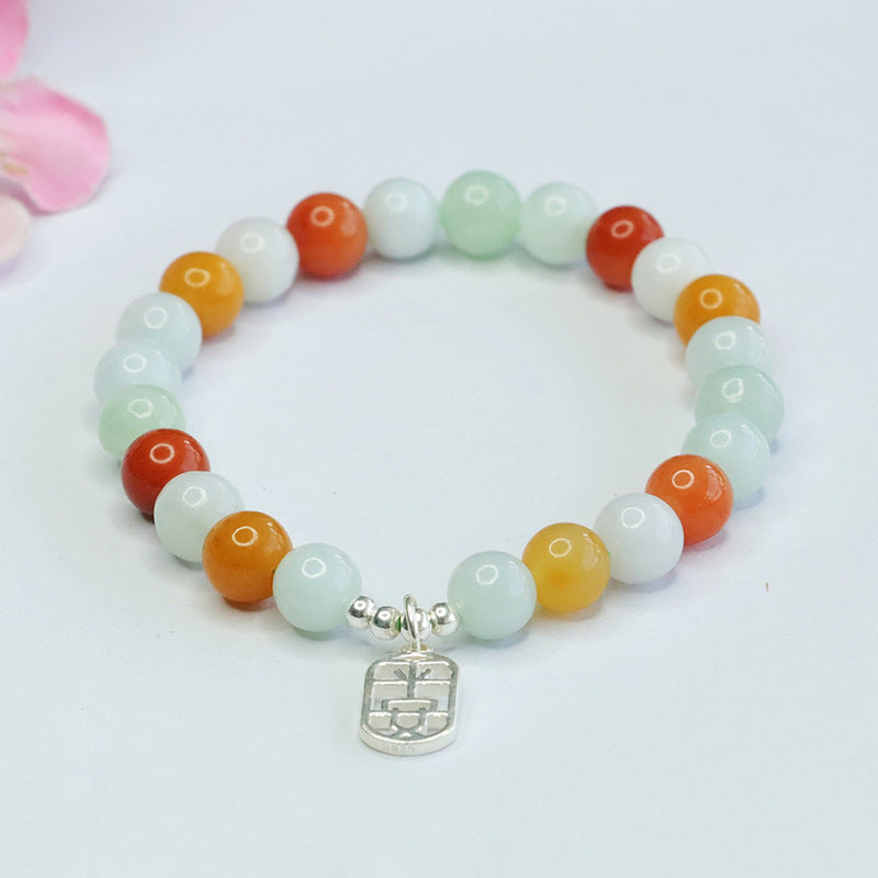 Jadeite Round Bead & Peace Plaque Beaded Bracelet