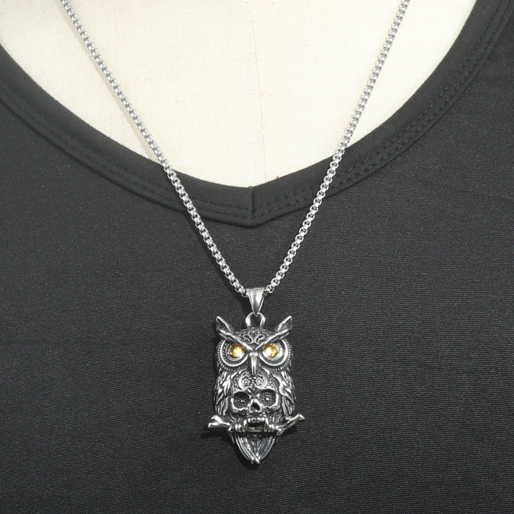 European And American Stainless Steel Owl Pendant Necklace