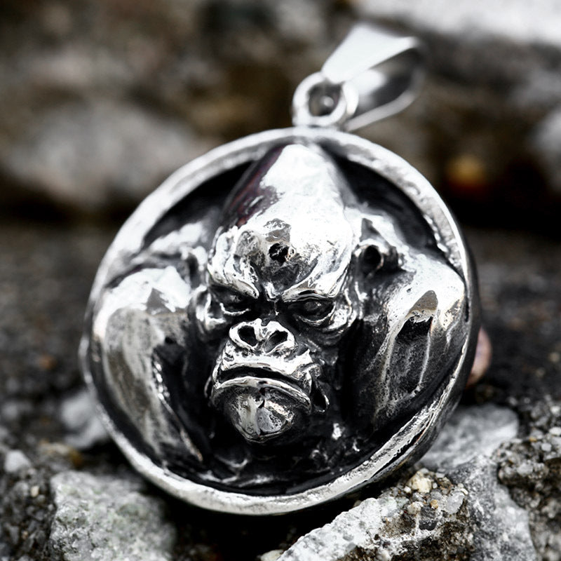 Titanium Steel Gorilla Head Pendant with Zodiac Monkey Design for Men