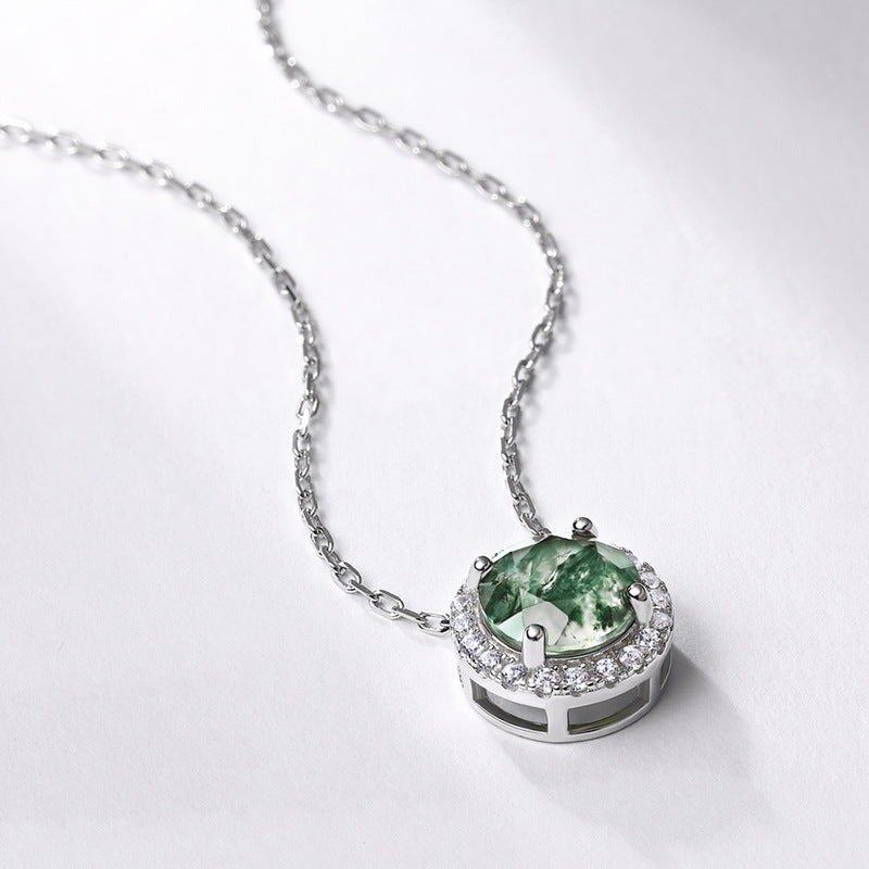 S925 Sterling Silver Gold-Plated Moss Agate Rose Necklace