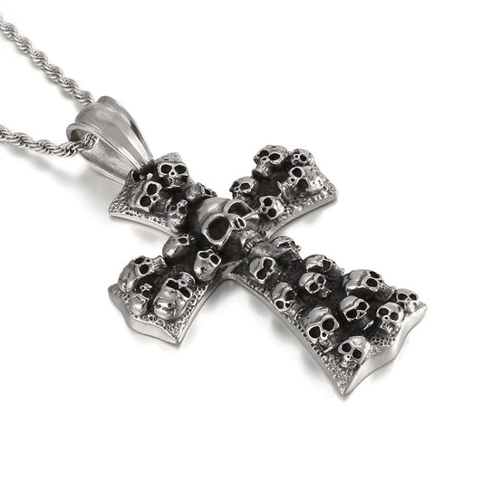 Hipster-Inspired Cross Pendant with Skull Ghost Head for Men – Personalized Punk Fashion Accessory