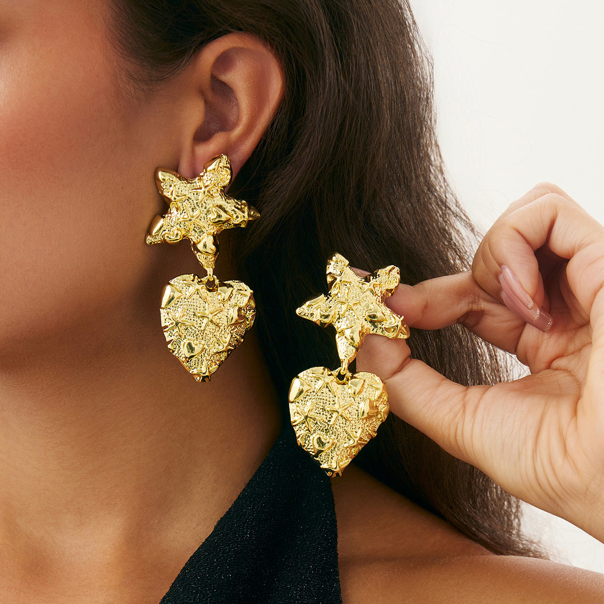 Planderful Vienna Verve Liquid Lava Stud Earrings For Women Retro Heart Star Pleated Design Statement Jewelry