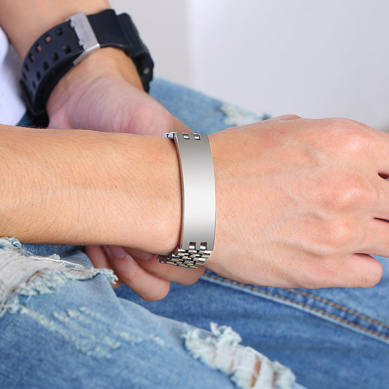 21.5CM Stainless Steel Curved Brand Bracelet Men's Jewelry