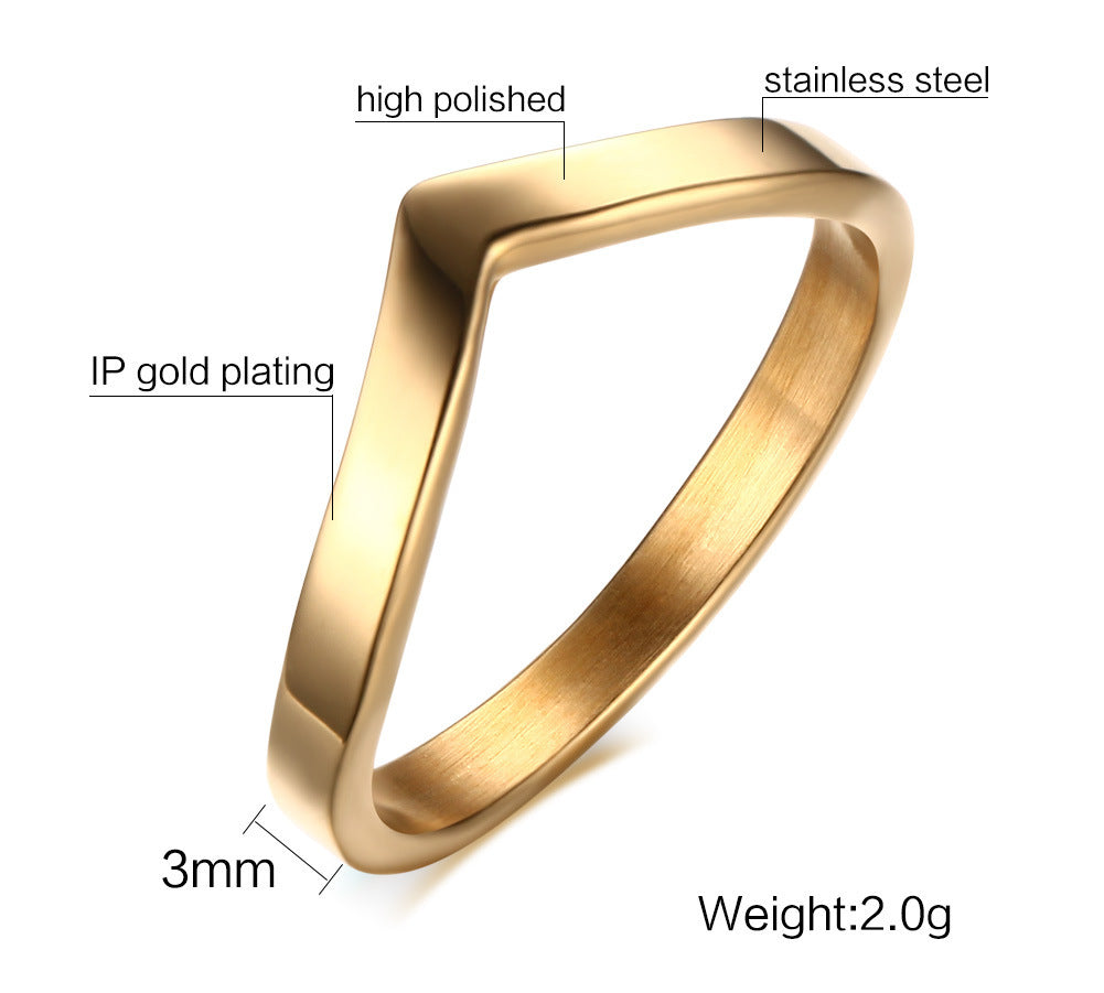 Women's Fashion Accessories Stainless Steel Zircon Ring Gold