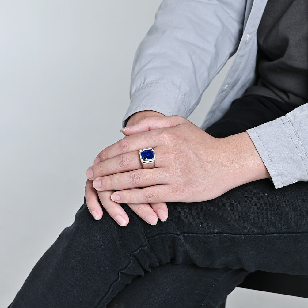 Planderful Personalized Light Luxury Men's Square Gemstone Ring Titanium Steel Gold-Plated