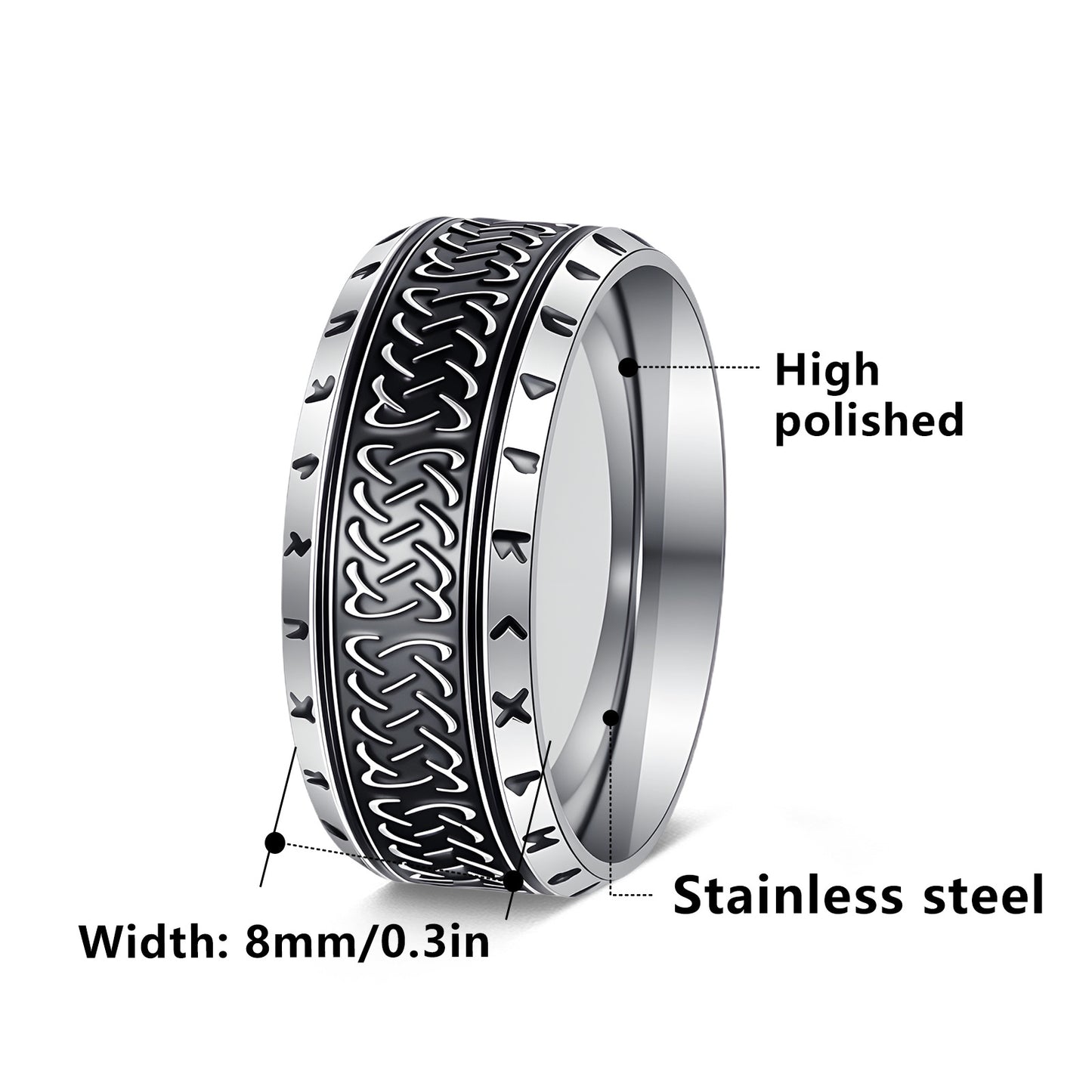 Luhn Rune Titanium Ring by Planderful for Men Viking Protection Jewelry Unisex Fashion Statement