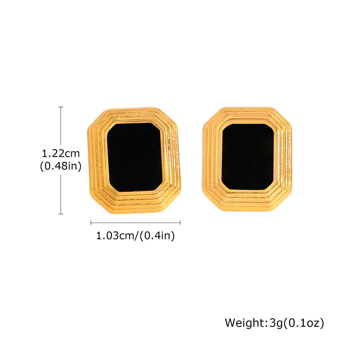Gold-Tone Black Geometric Stud Earrings