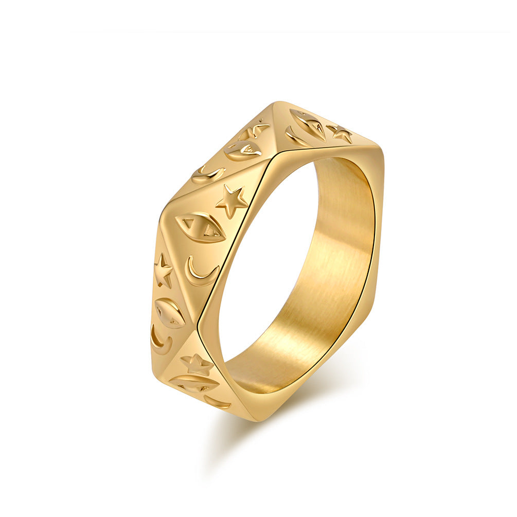 Planderful Titanium Steel Ring For Men Bold Moon Eyes Star Design Everyday Genie Collection
