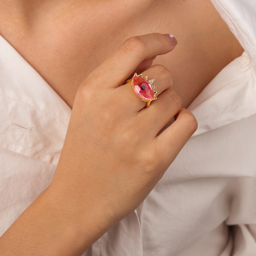 Copper Devil's Eye Zircon Adjustable Ring - Light Luxury Retro Jewelry