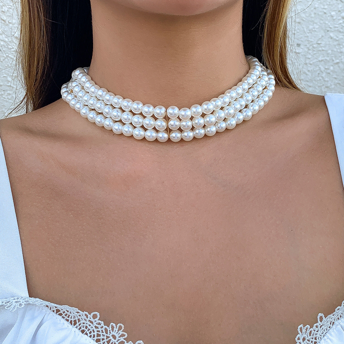 Multi-Layer Pearl and Diamond Heart Necklace with European Flair