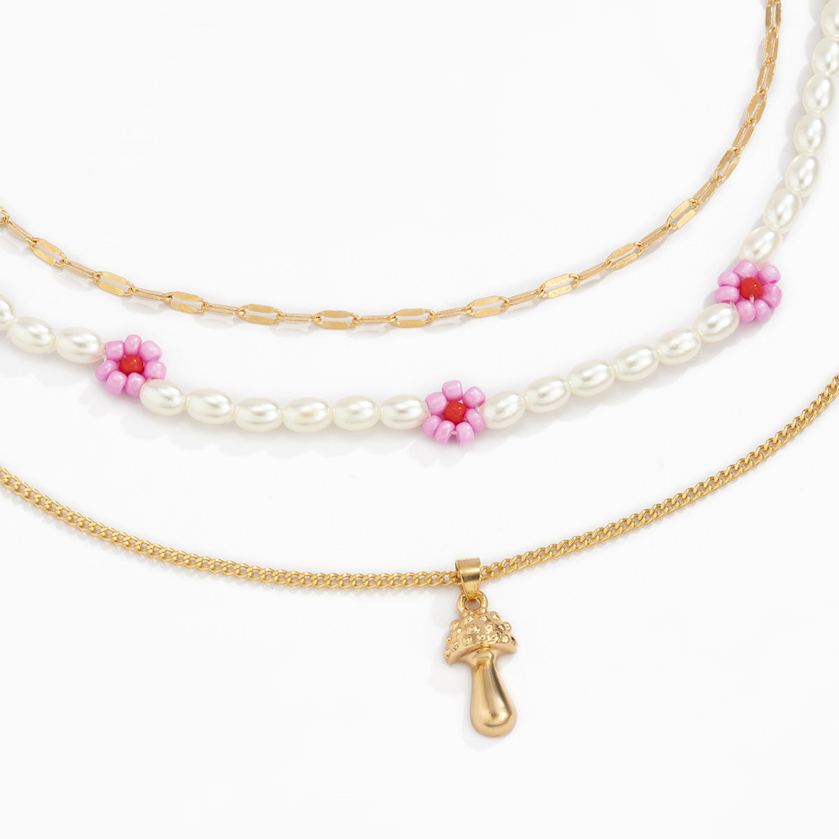 Planderful Mushroom Flower Necklace Multi Layer Pastoral Imitation Pearl For Women Elegant Statement Jewelry