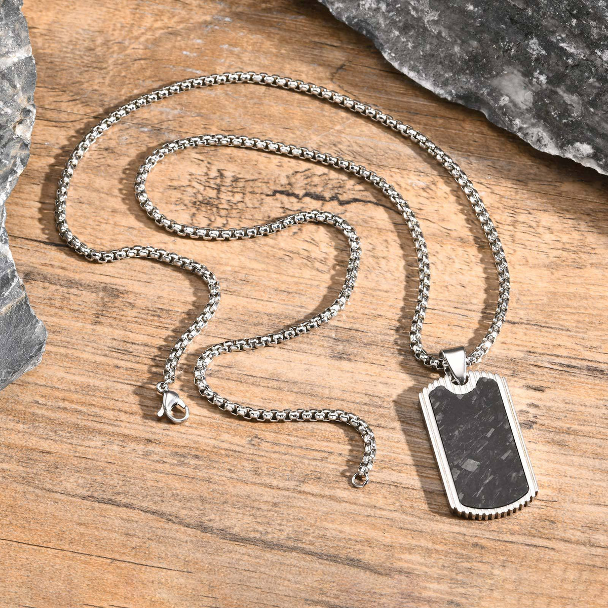 Carbon Fiber Dog Tag Stainless Steel Necklace