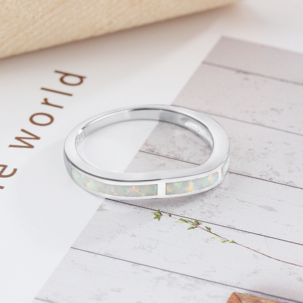 Planderful Jewelry Opal Ring In Sterling Silver 925 Elegant European Style Couple Ring