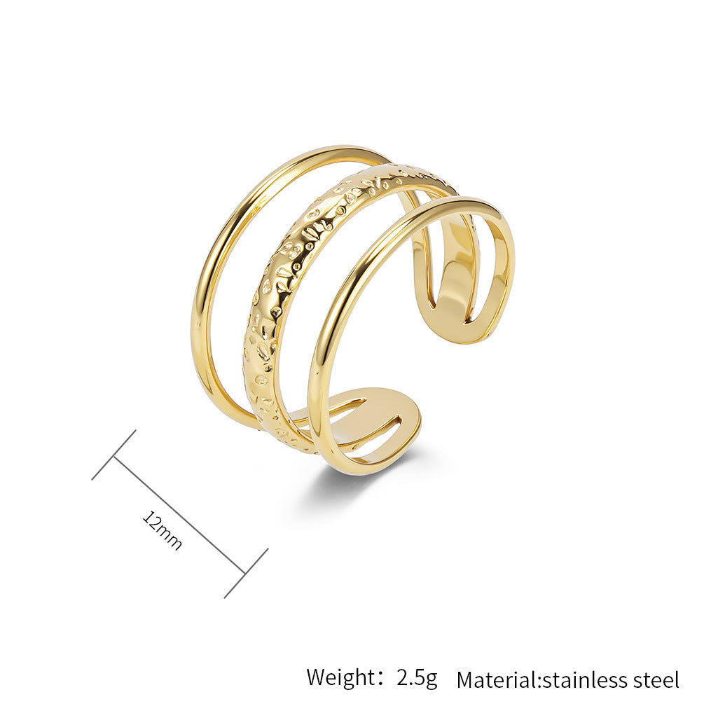 Planderful Geometric Stainless Steel Open Ring For Women Gold Plated Adjustable Fashion Jewelry