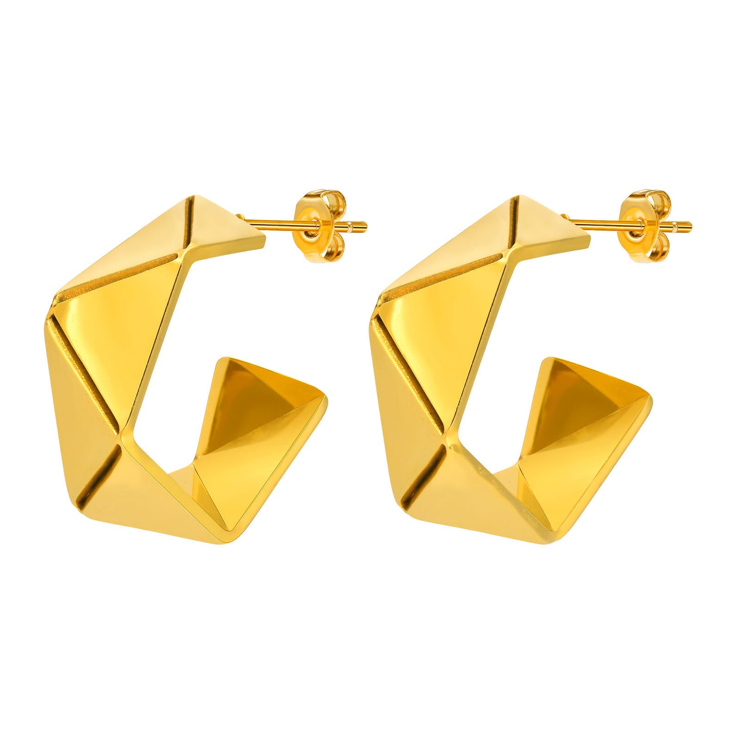 Stainless Steel Irregular C Shaped Earrings Gold Rhombus Jewelry