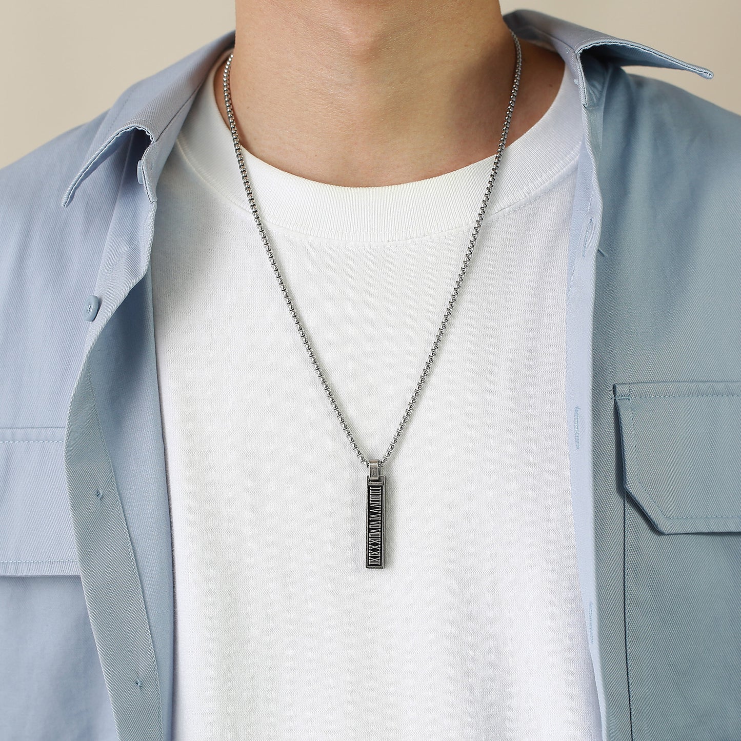 Stainless Steel Roman Numerals Geometric Necklace for Men