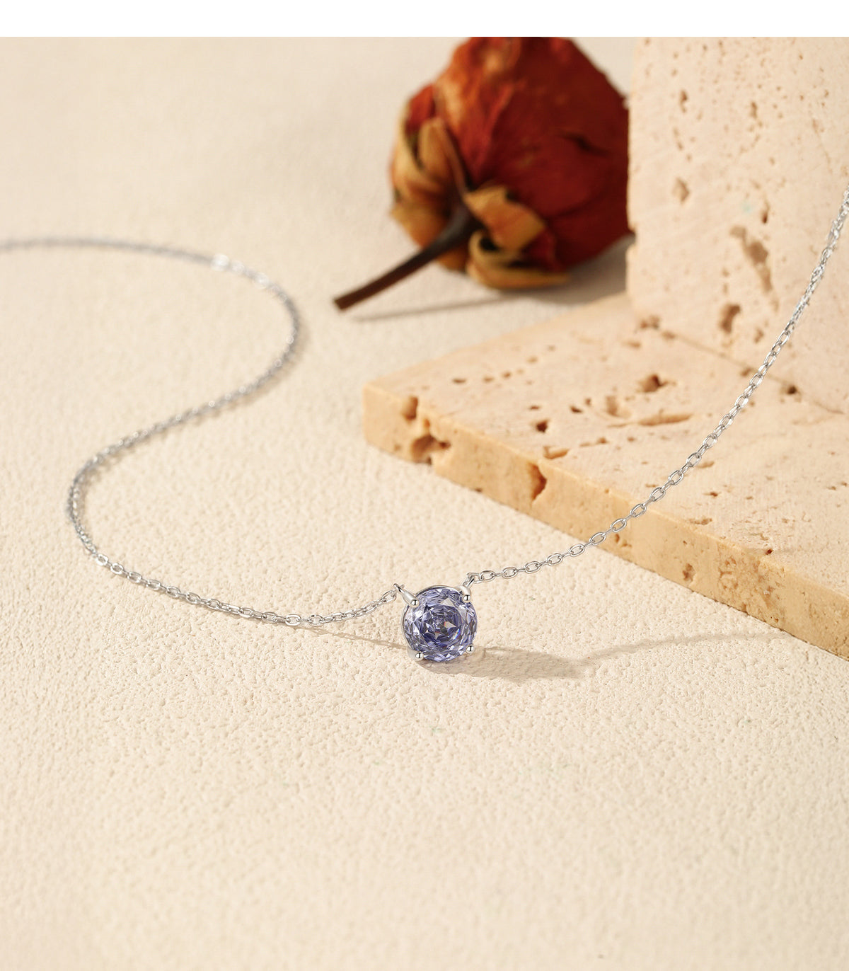 925 Sterling Silver Tanzanite-Color Rose-Cut Necklace