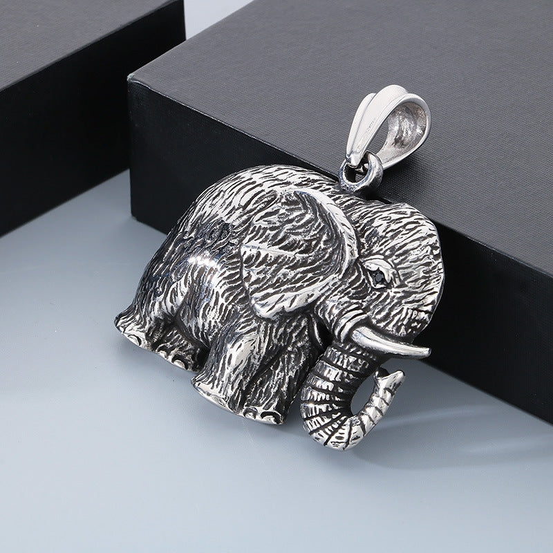 Retro Zircon Mascot Pendant, Classic Elephant Pendant Men Necklace