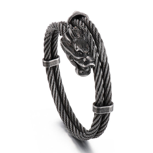 Dragon Design – Punk Style 8mm Sunway Asia Line Zodiac Dragon Titanium Steel Men's Bracelet