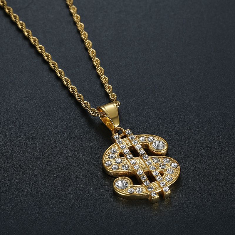 Planderful Everyday Genie Hip Hop Dollar Pendant Necklace Gold Plated Titanium Steel For Hip Hop Fans