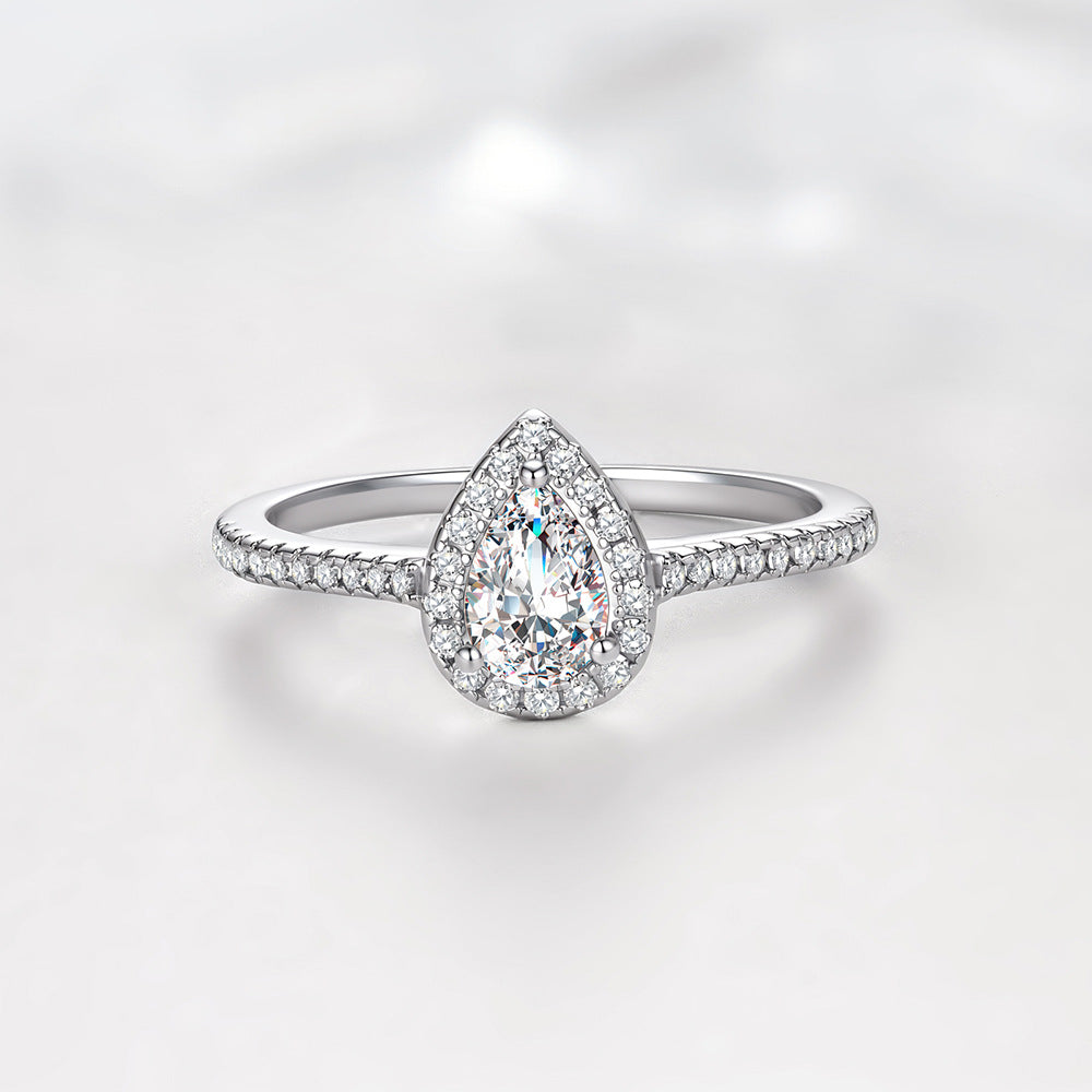 S925 Sterling Silver Water Drop Pear-Shaped Moissanite Ring European, American Marriage Proposal Wedding