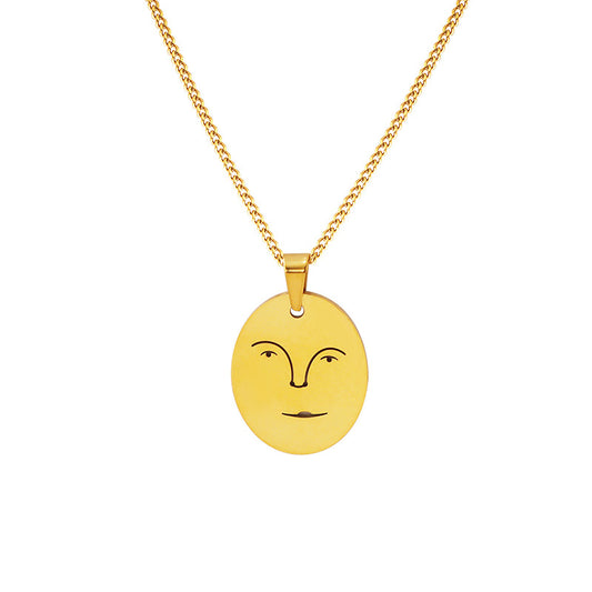 Smiling Face Portrait Pendant Necklace - Unique Design Titanium Gold-Plated Chain Jewelry