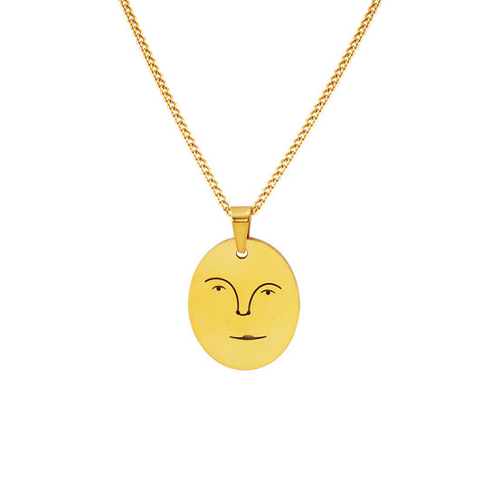 Smiling Face Portrait Pendant Necklace - Unique Design Titanium Gold-Plated Chain Jewelry