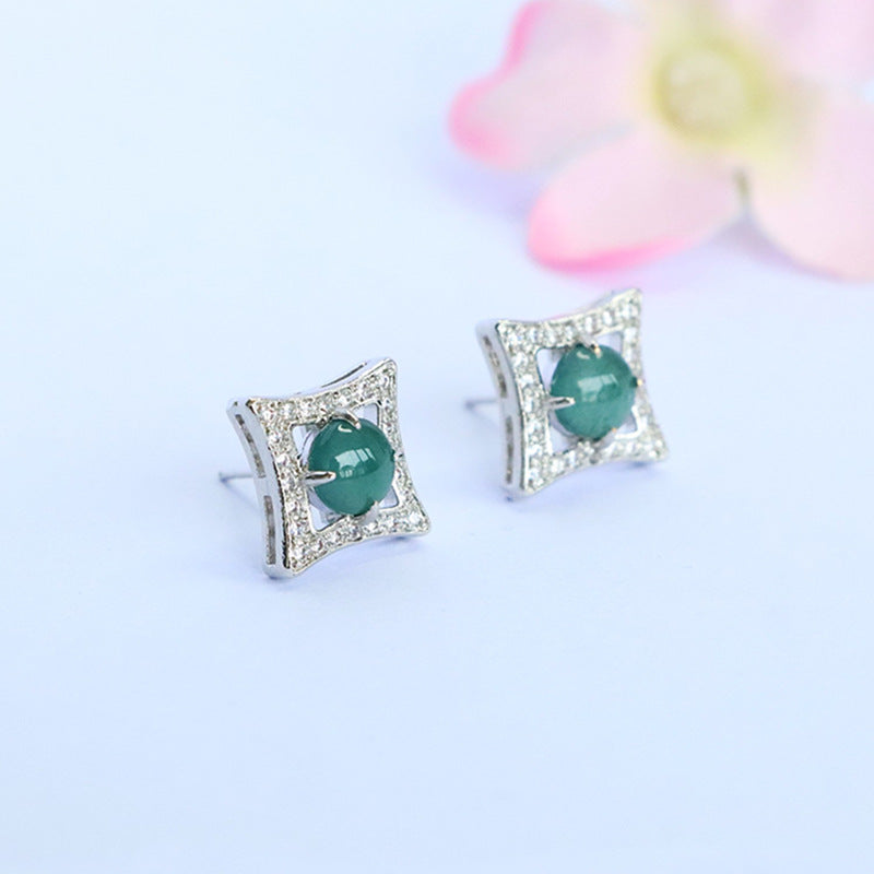 Blue-Water Jadeite Four-Point Star Stud Earrings