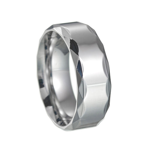 Titanium Steel Ring with Sculpted Multi-Sided Edge - Men's Fashion Jewelry